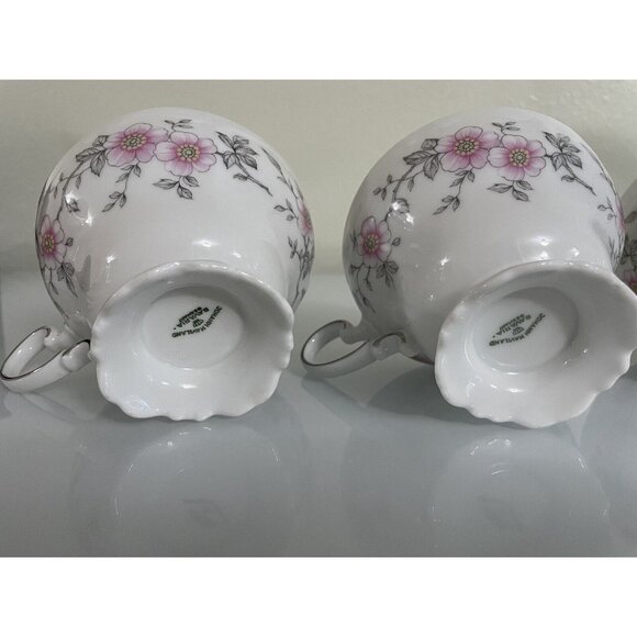 Vintage Johann Haviland Bavaria Germany, Set of 4 Teacups, White w/ Pink Floral - Picture 11 of 12